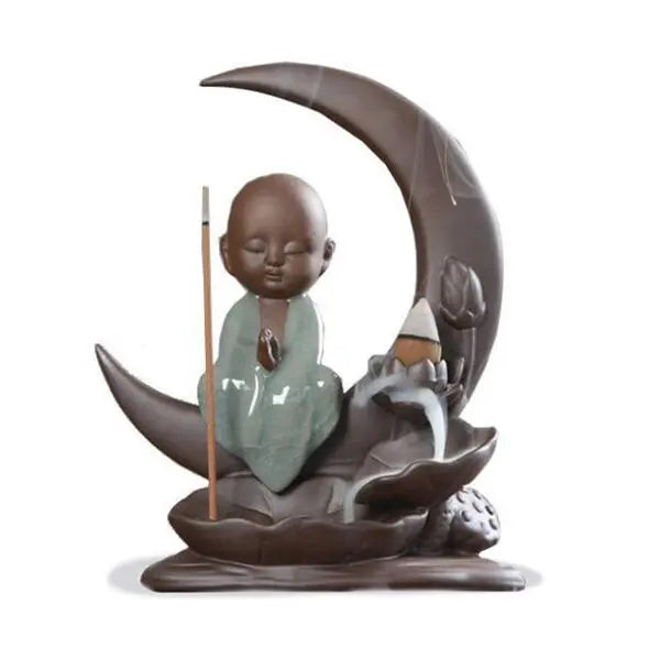 Porte-Encens Lune Bouddha à Refoulement