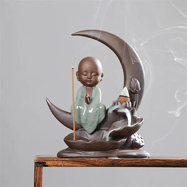 Porte-Encens Lune Bouddha à Refoulement
