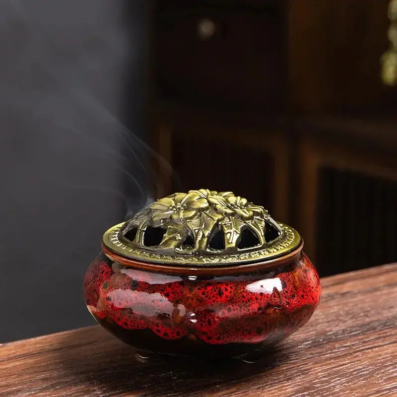 Brûleur d’Encens en Céramique Bouddhiste, Sérénité & Élégance