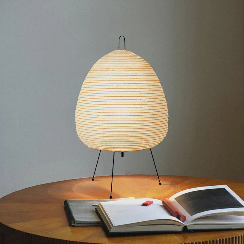 Lampe Design Japonaise Minimaliste en Papier de Riz, Métal & Tissu