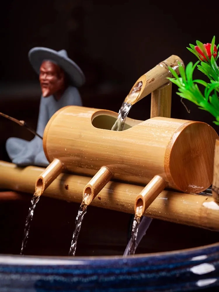 Fontaine Japonaise Extérieure en Bambou Artisanal avec Pompe Silencieuse