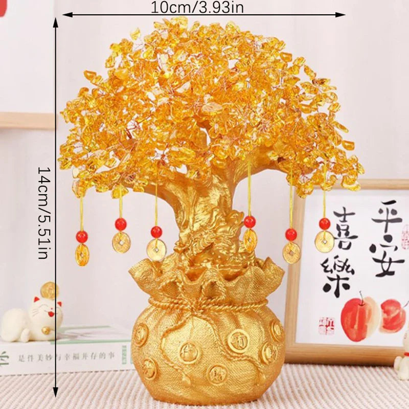 Arbre de Vie Feng Shui Doré en Cristal