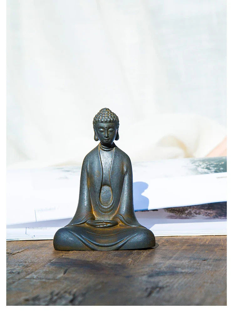 Statue Japonaise en Fonte | Sculpture Zen Décorative Intérieur & Jardin