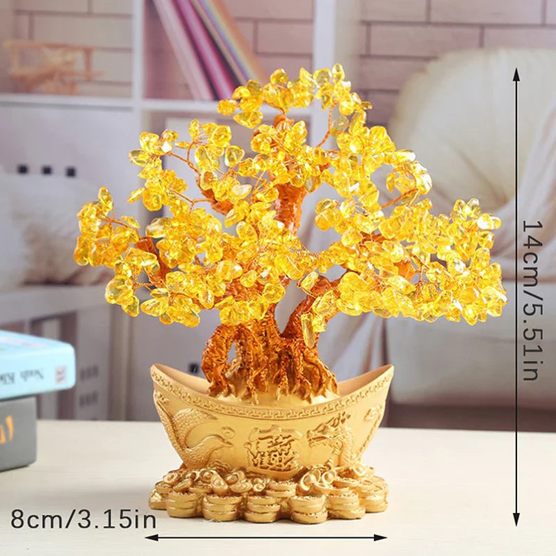 Arbre d’Abondance Feng Shui en Cristaux Dorés
