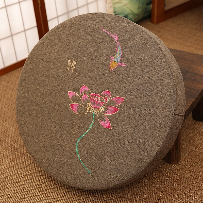 — Coussin de Méditation Zen Fleuri | Assise Japonaise Confort 40 cm