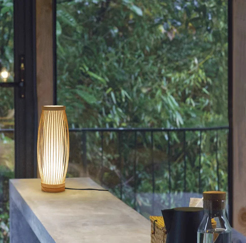 Lampe Japonaise en Bambou Naturel, Éclairage Zen Ajustable E27