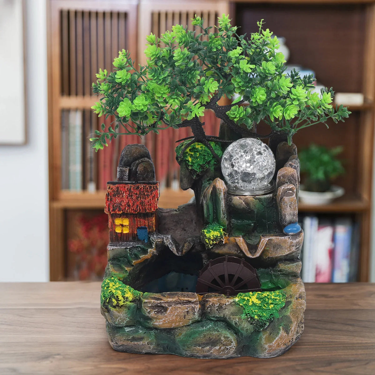 Fontaine Japonaise d’Extérieur avec Brume, LED et Arbre Décoratif