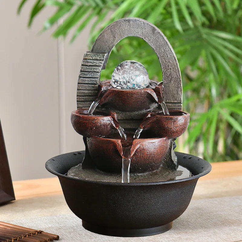 Fontaine à Eau Cascade d’Intérieur Design Boule avec LED et Pompe Silencieuse