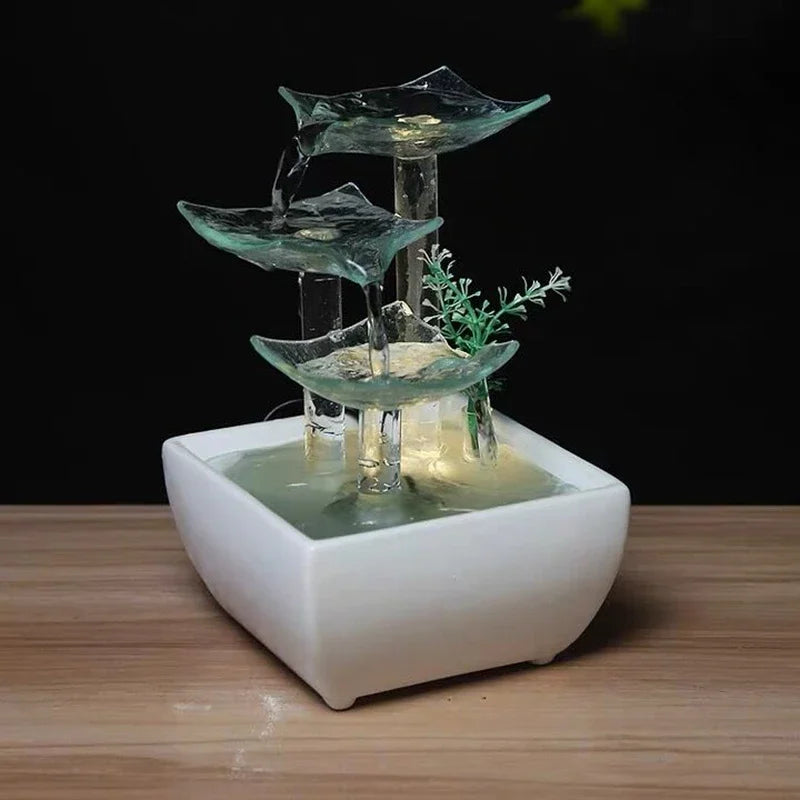 Fontaine Japonaise Élégante d’Intérieur en Céramique & Verre avec Pompe Silencieuse