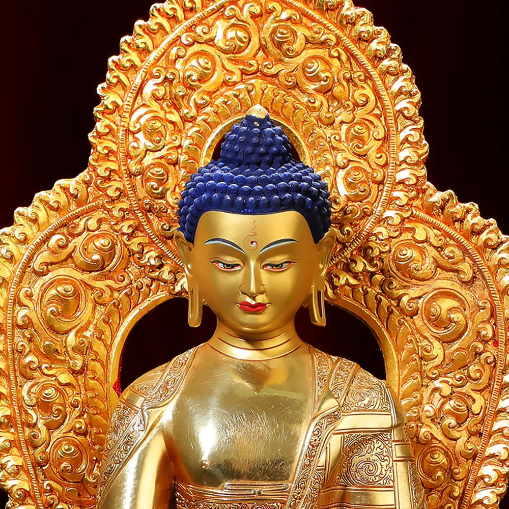 Ornement de bouddha Sakyamuni doré de 8 pouces, figurine en cuivre du bouddha, icônes ésotriques, petit ornement de bureau de culte à la maison