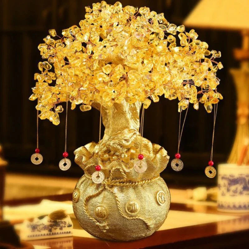 Arbre de Vie Feng Shui Doré en Cristal