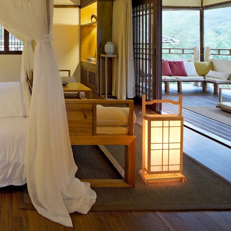 Lampe Japonaise en Bois Luminaire Épuré, Lumière Douce et Ambiance Zen