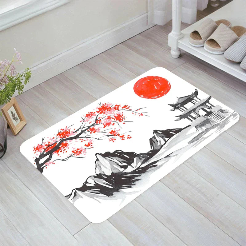 Tapis Japonais Sakura & Mont Fuji | Élégance Florale & Harmonie Naturelle