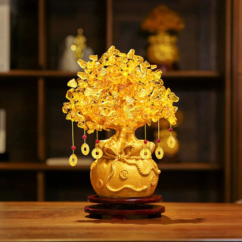 Arbre de Vie Feng Shui Doré en Cristal