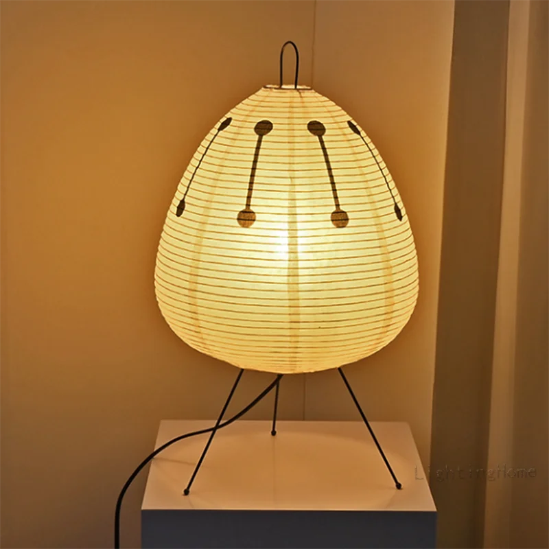 Lampe Design Japonaise Minimaliste en Papier de Riz, Métal & Tissu