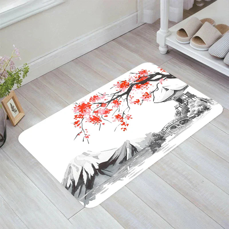 Tapis Japonais Sakura & Mont Fuji | Élégance Florale & Harmonie Naturelle