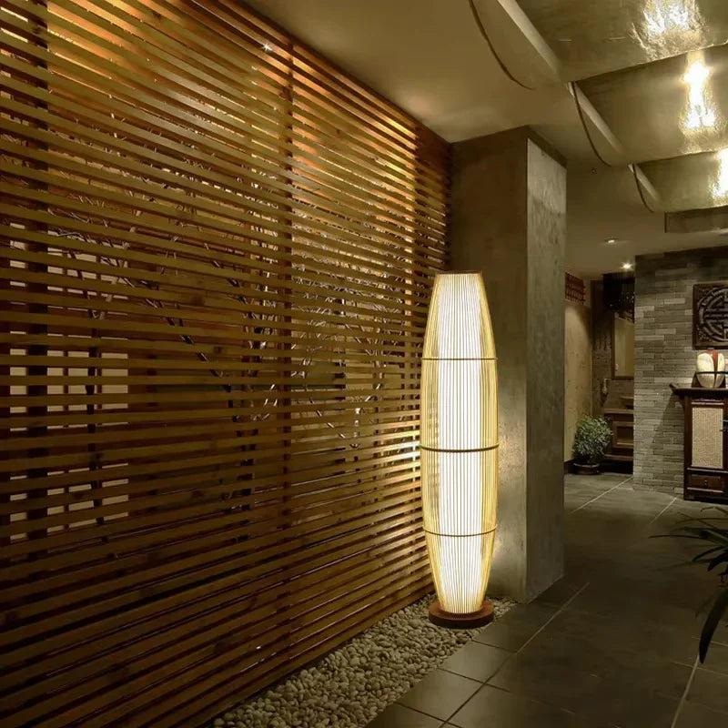 Grande Lampe Japonaise en Bambou & Bois, Luminaire Zen Élégant