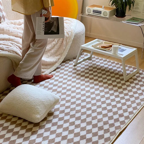 Tapis Japonais Damier | Élégance Géométrique & Confort Minimaliste
