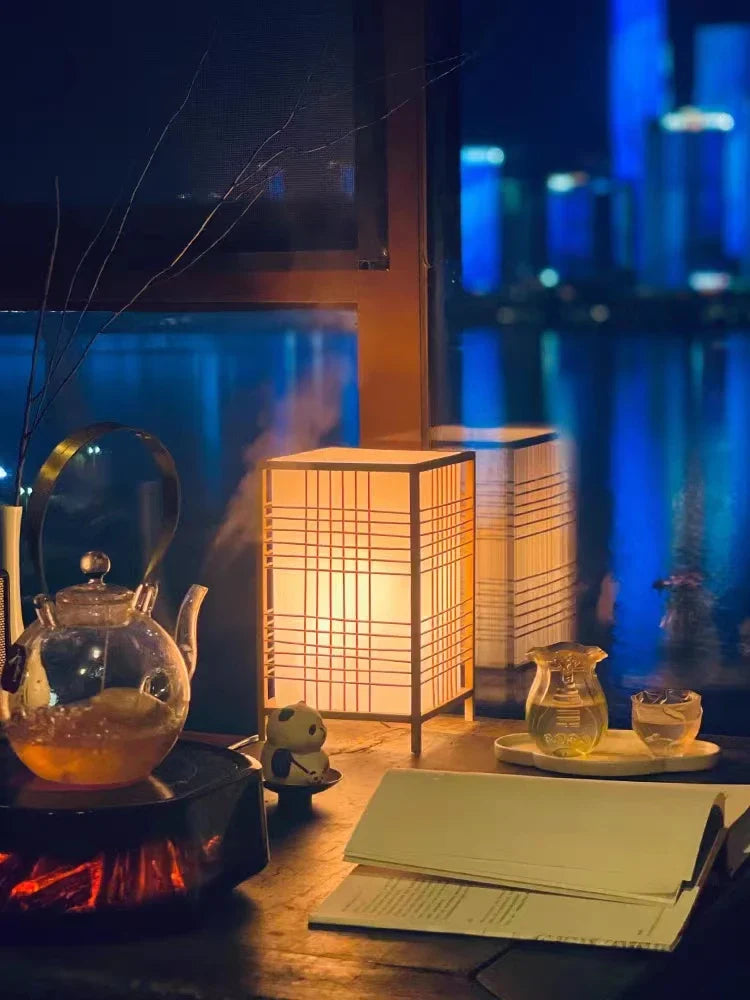 Lampe Japonaise en Bambou Naturel, Éclairage Zen Ajustable E27