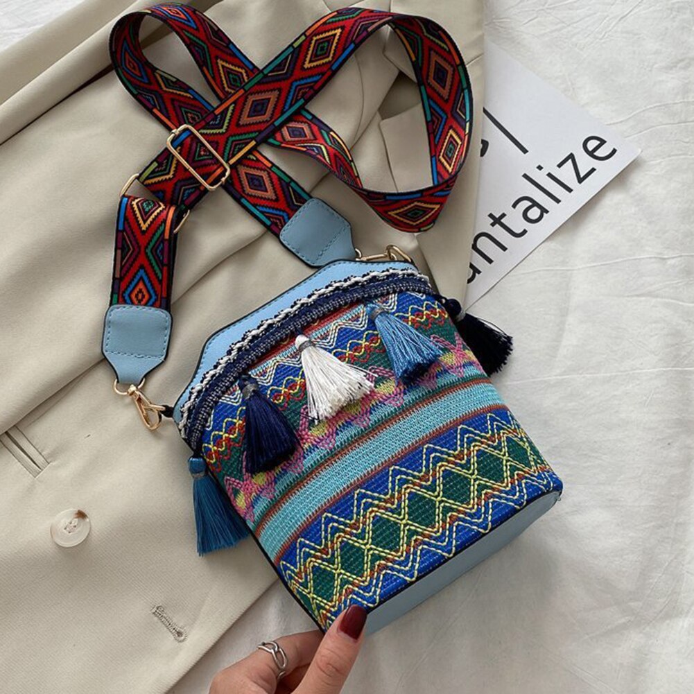 Sac à bandoulière femme ethnique tissé à la main – Polyester – 28,5 cm