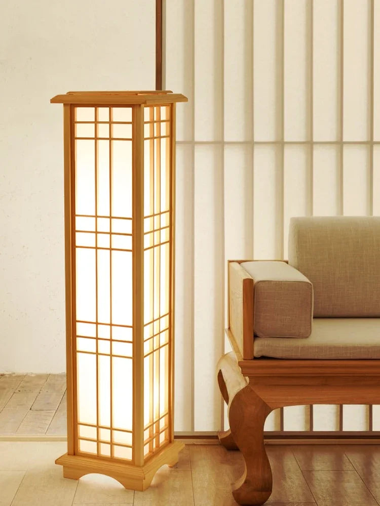 Lampe Japonaise en Bois Luminaire Épuré, Lumière Douce et Ambiance Zen