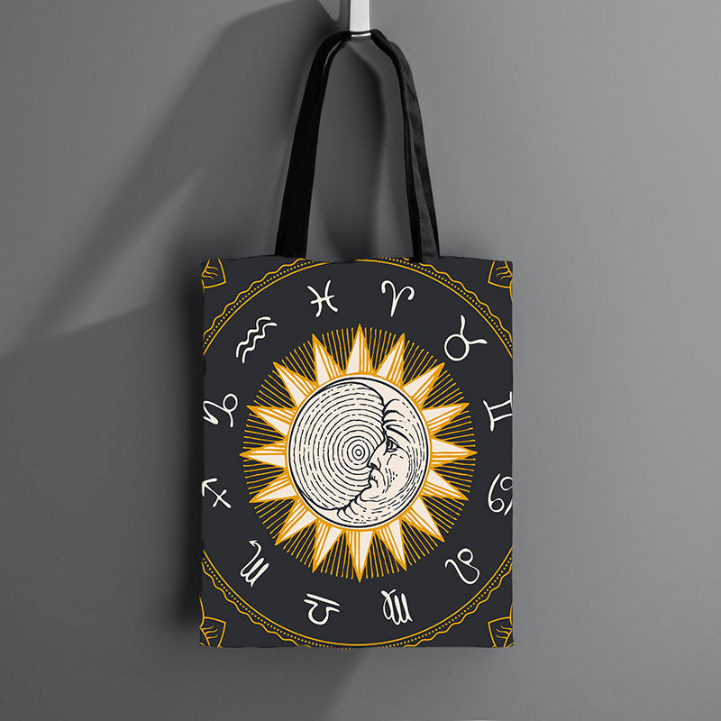 Sac à bandoulière en toile imprimée motif soleil – Polyester – 28,5 cm