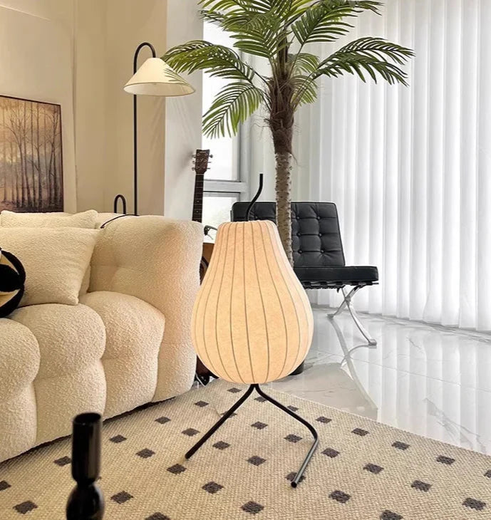 Lampe Design Japonaise Minimaliste en Fer Forgé & Soie, Lumière Zen Apaisante