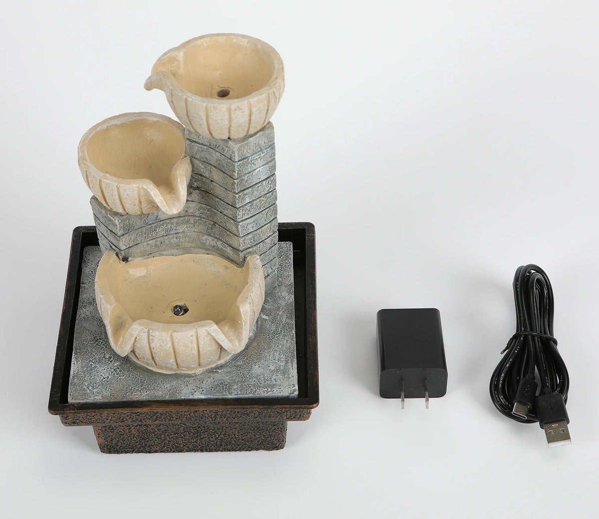 Fontaine Japonaise Zen d’Intérieur en Résine Poly avec Pompe Silencieuse et Débit Réglable