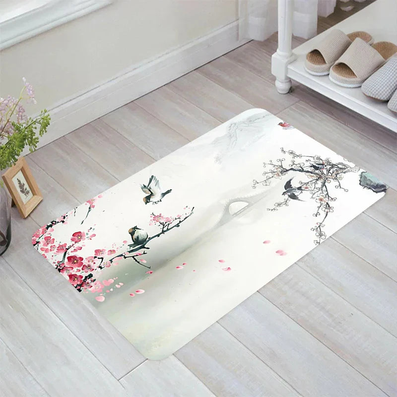 Tapis Japonais Sakura & Mont Fuji | Élégance Florale & Harmonie Naturelle