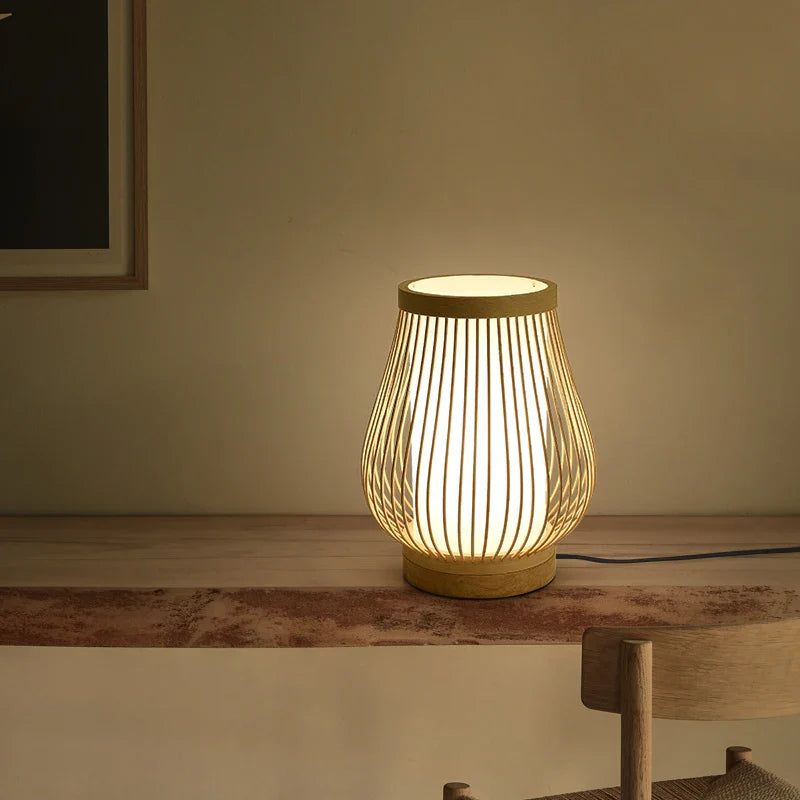 Lampe Japonaise en Bambou Naturel, Éclairage Zen Ajustable E27