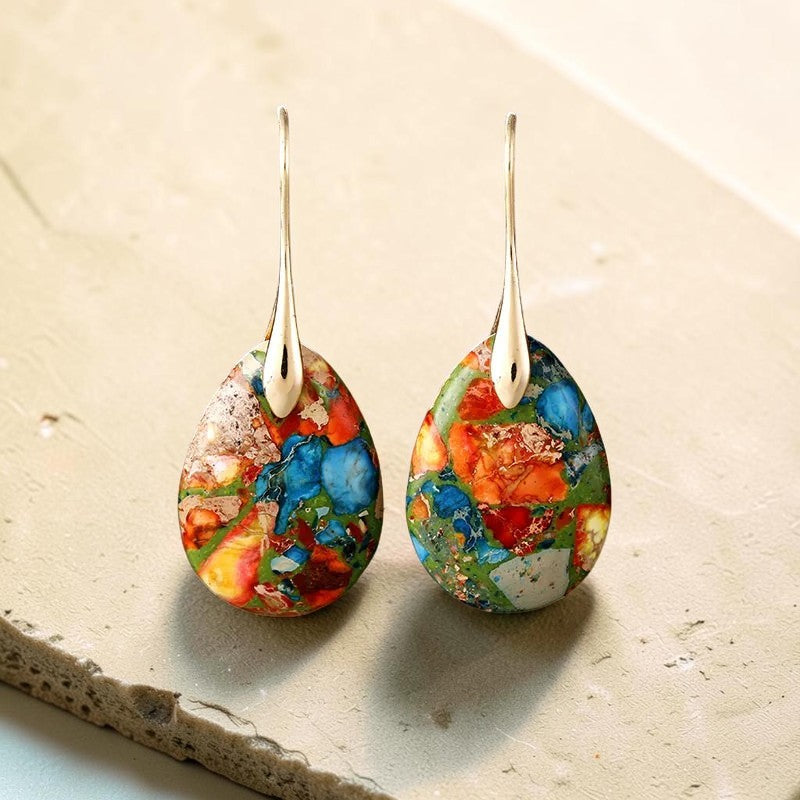 Boucles d’Oreilles Gouttes Arlequines en Jaspe