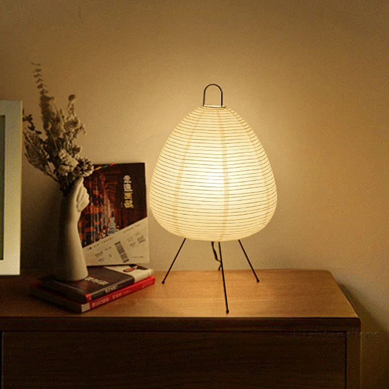 Lampe Design Japonaise Minimaliste en Papier de Riz, Métal & Tissu