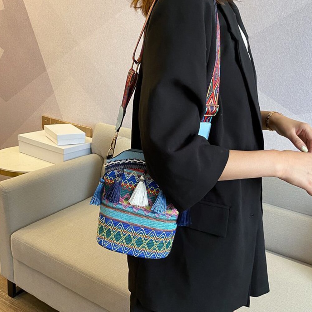 Sac à bandoulière femme ethnique tissé à la main – Polyester – 28,5 cm