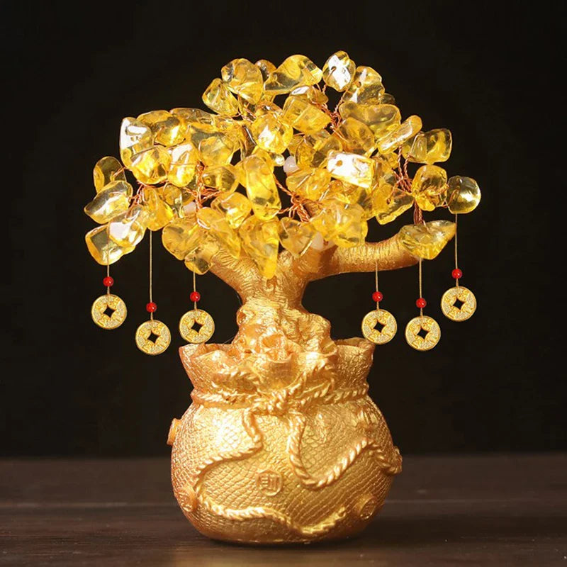 Arbre de Vie Feng Shui Doré en Cristal