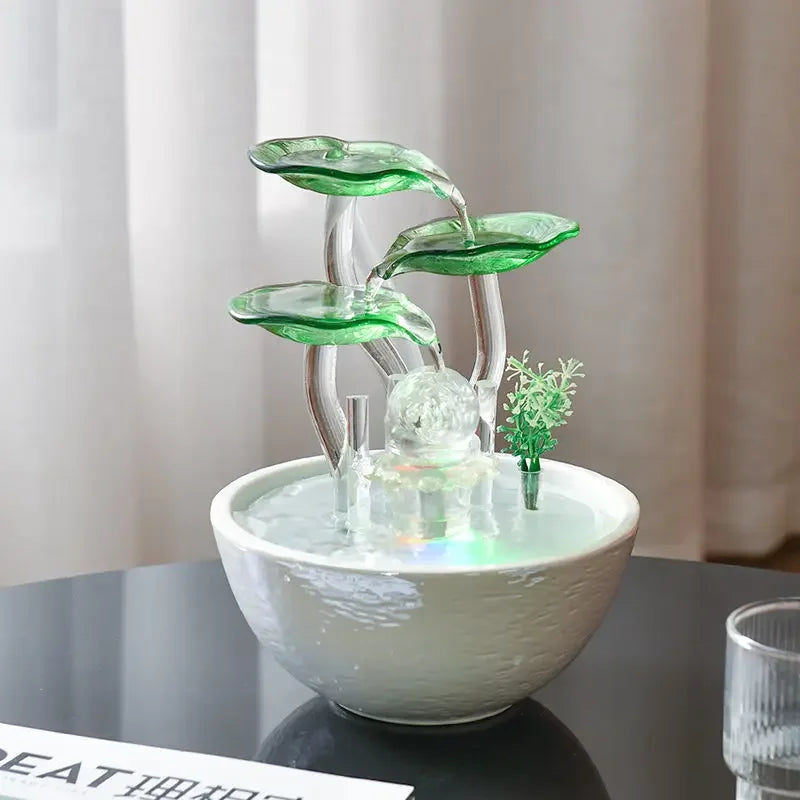 Fontaine Japonaise Épurée Feng Shui en Céramique & Verre avec LED et Pompe Silencieuse