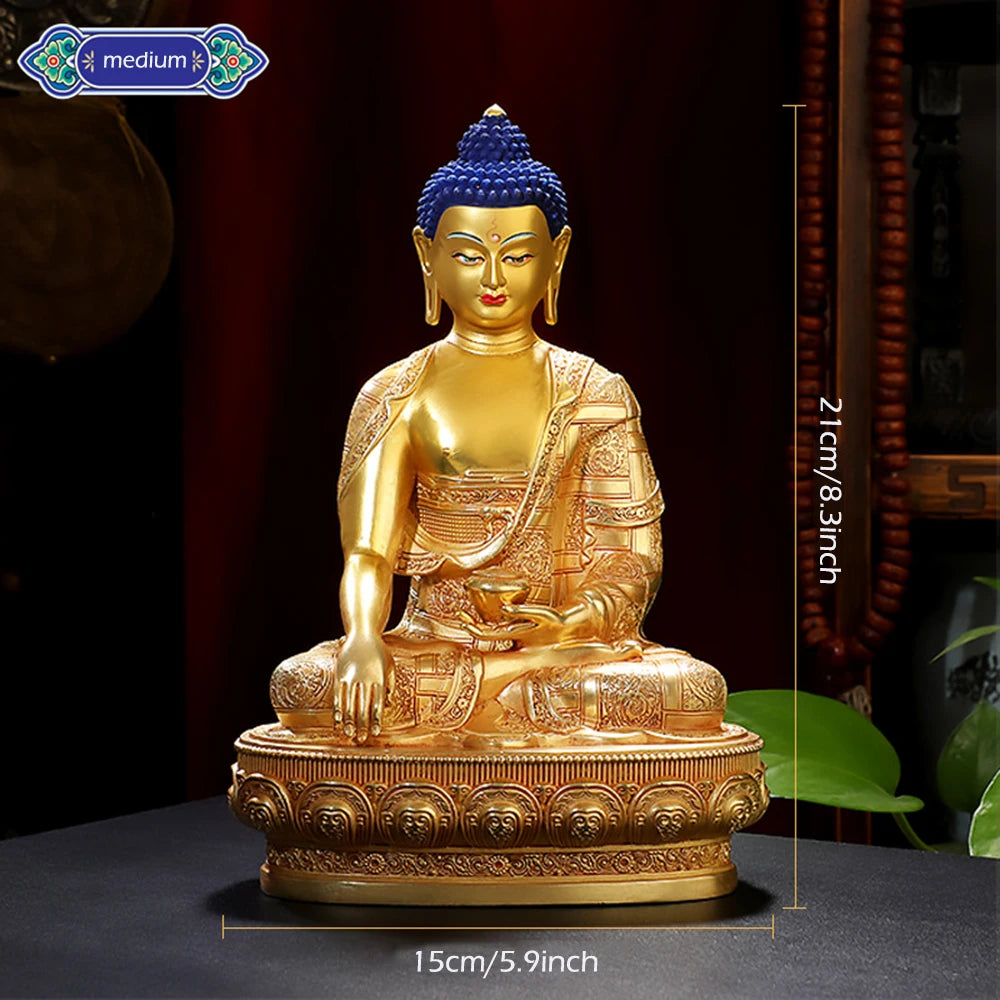 Ornement de bouddha Sakyamuni doré de 8 pouces, figurine en cuivre du bouddha, icônes ésotriques, petit ornement de bureau de culte à la maison