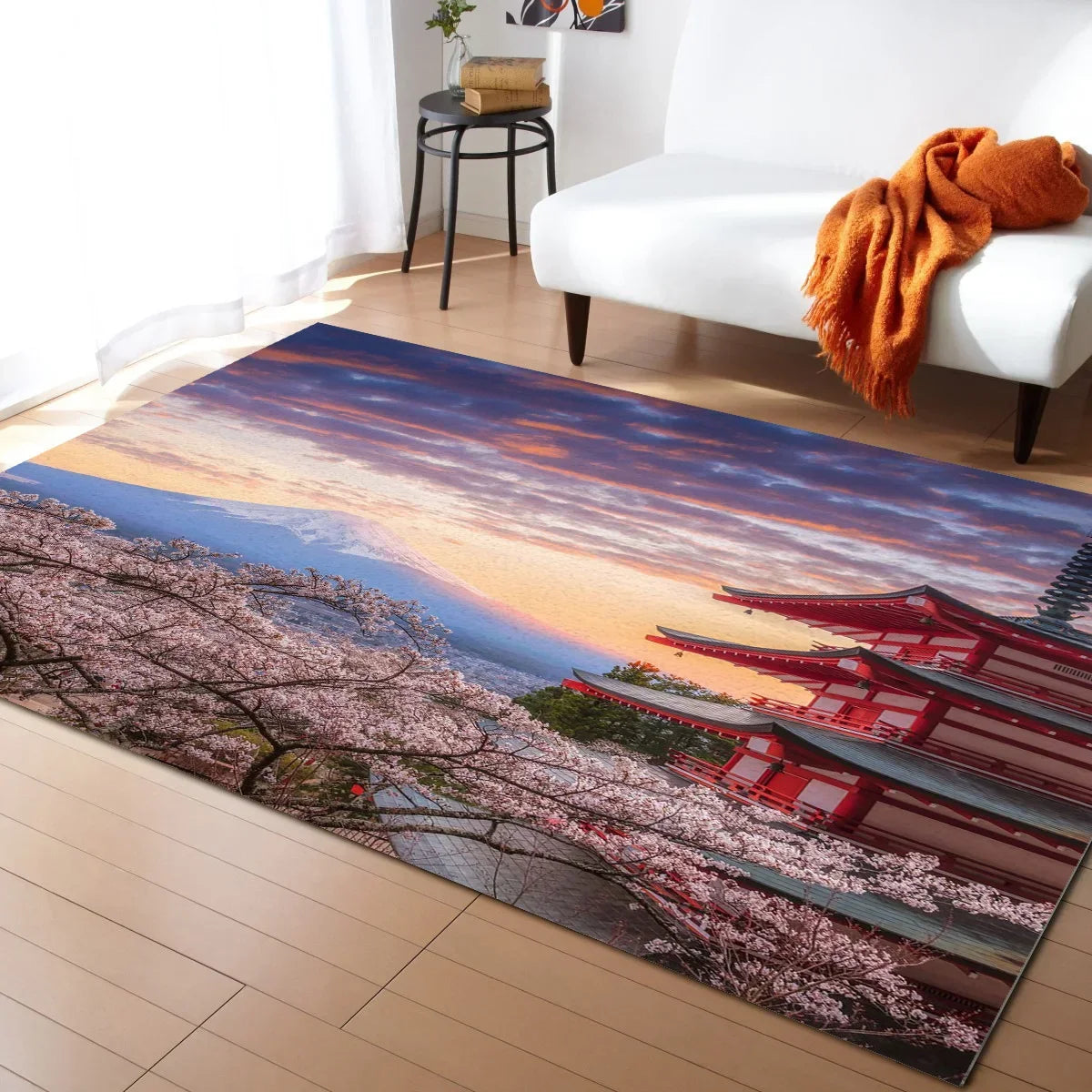 Tapis Japonais Sakura en Velours Cristal Antidérapant