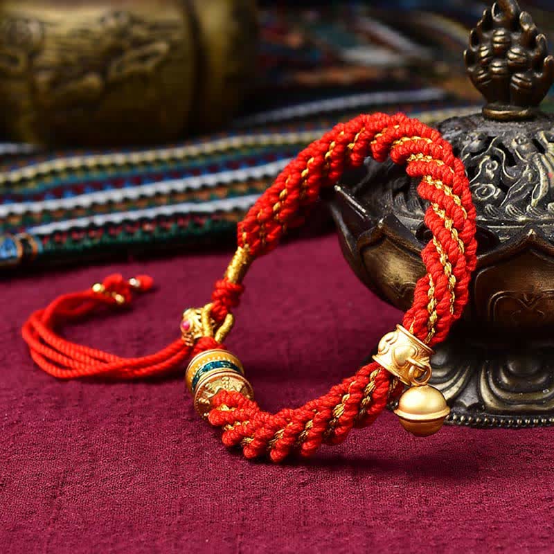 Bracelet de Prière Tibétain Thangka en Fil Rouge, Protection & Chance