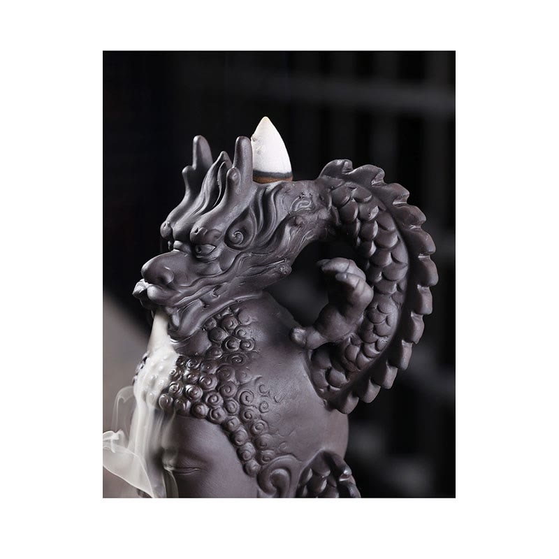 Porte-Encens Bouddha Dragon en Argile Pourpre 10,5 cm pour Méditation