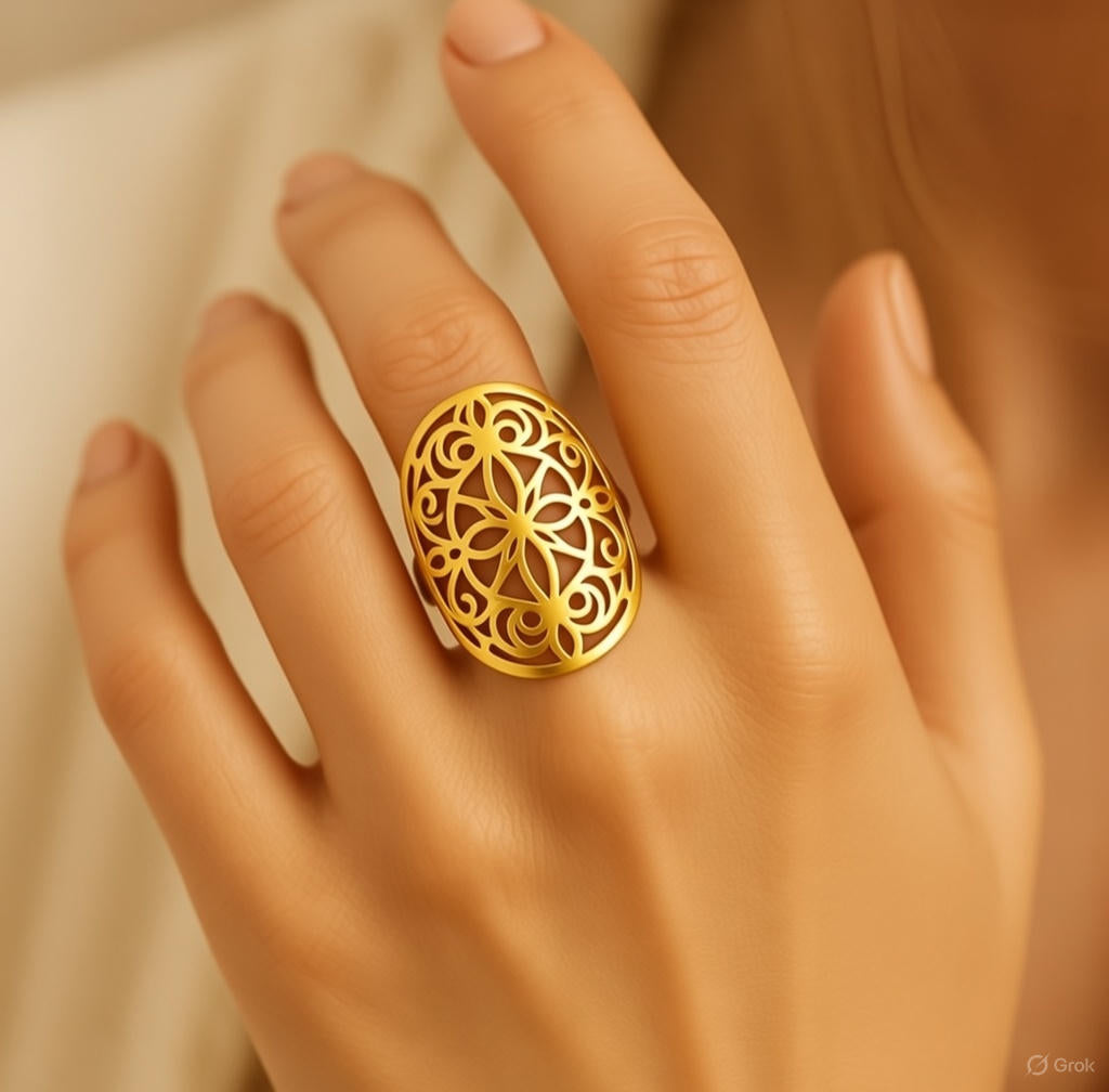 Bague “Fleur de Mandala” en Acier Inoxydable – Harmonie Symbolique & Élégance Intérieure