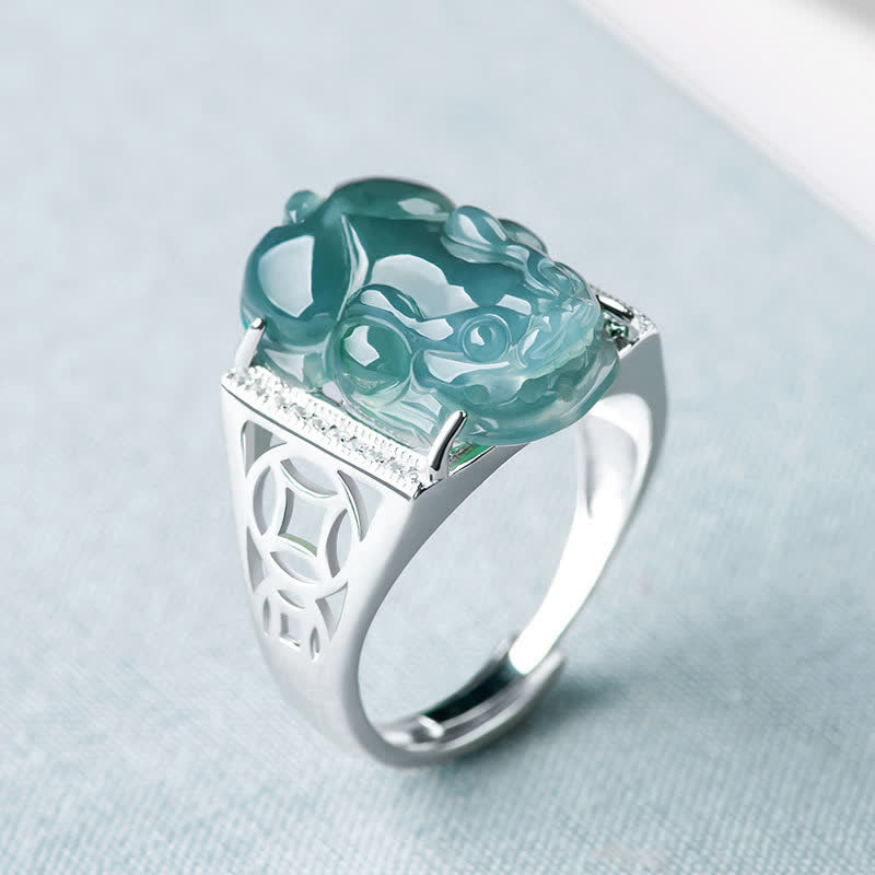 Bague Pixiu en Jade Naturel & Argent Sterling 925 – Talisman Symbolique de Prospérité