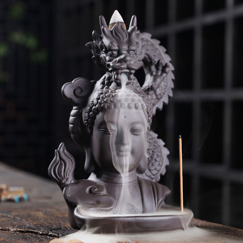 Porte-Encens Bouddha Dragon en Argile Pourpre 10,5 cm pour Méditation