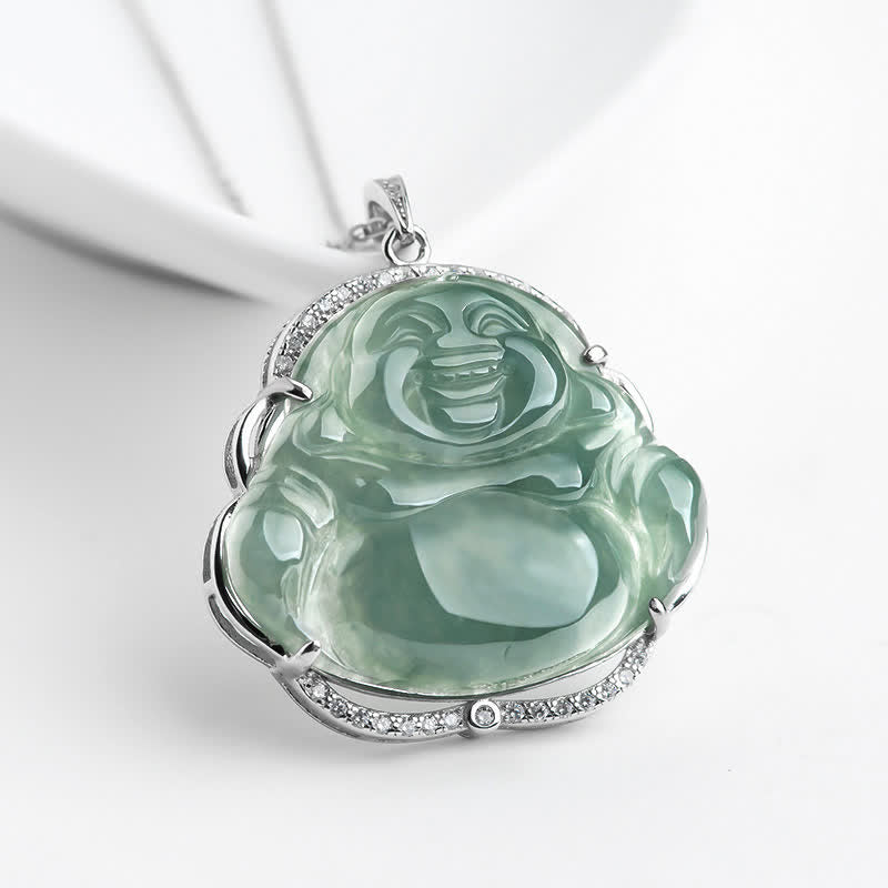 Collier Bouddha en Jade & Argent 925 – 45 cm (36×31 mm)