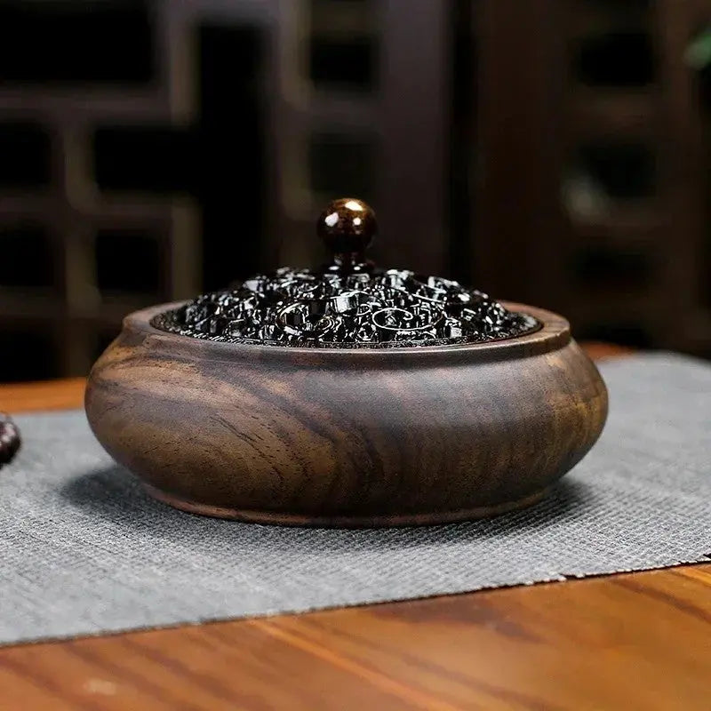 Brûleur d’Encens en Bois Massif et Laiton, Motif Tradition Zen