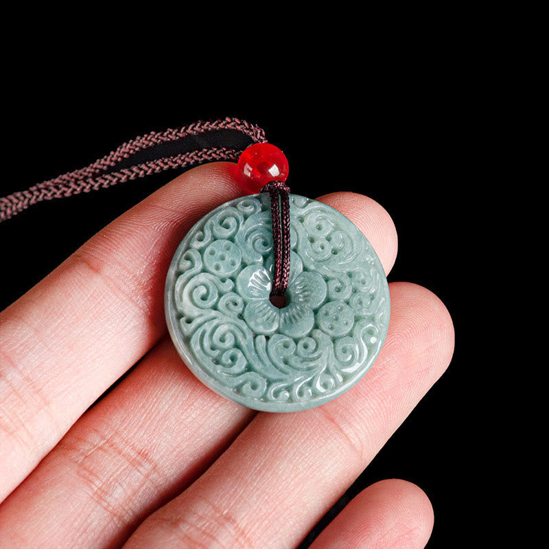 Pendentif Fleur de Jade Vert, Boucle de Paix & Harmonie