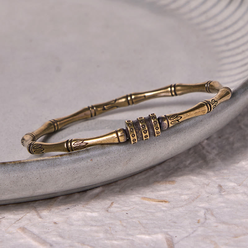 Bracelet Jonc Lotus en Cuivre & Bambou – Ajustable – Symbole de Paix et d’Éveil