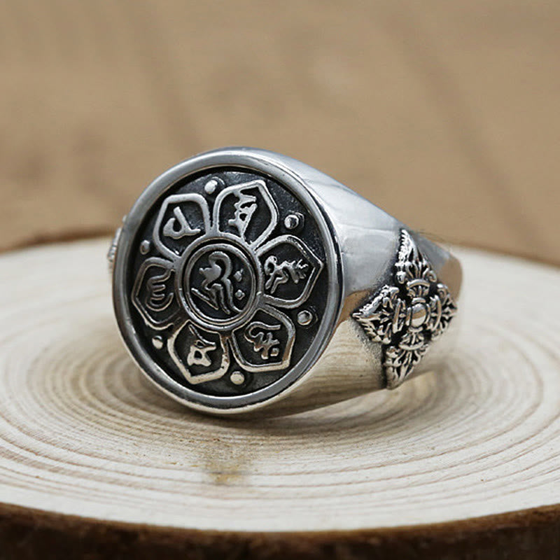 Bague Rotative Ajustable Om Mani Padme Hum en Cuivre – Anneau de Méditation Unisexe
