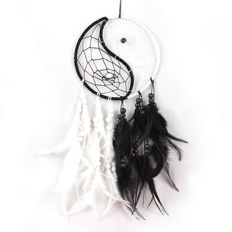Attrape-rêves Yin Yang Filet circulaire avec plumes Décoration d'équilibre