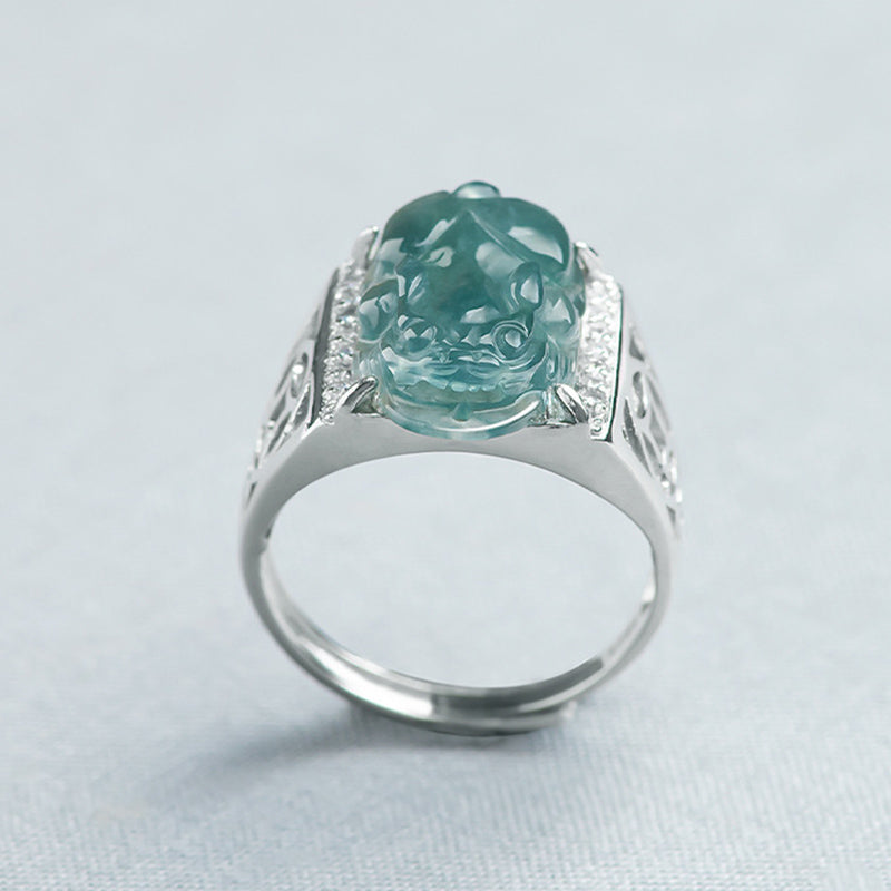 Bague Pixiu en Jade Naturel & Argent Sterling 925 – Talisman Symbolique de Prospérité