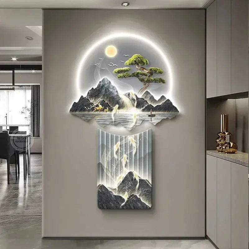 Décoration Murale Japonaise Lumineuse Zen aux Poissons